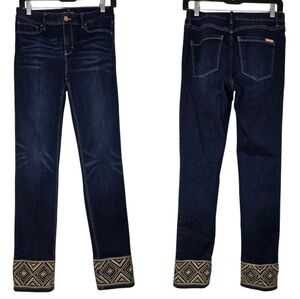 White House Black Market High Rise The Slim Crop Embroidered Hem Detail Sz 2